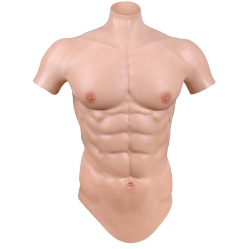 YEEFAIRY Silikon Muskelanzug mit Realistischer Hauttextur Künstliche Muskelpanzer Natürliche Brust- & Bauchmuskeln für Schlanke Männer und Frauen Crossdresser Muskeln Cosplay (Beige, Größe S) von YEEFAIRY