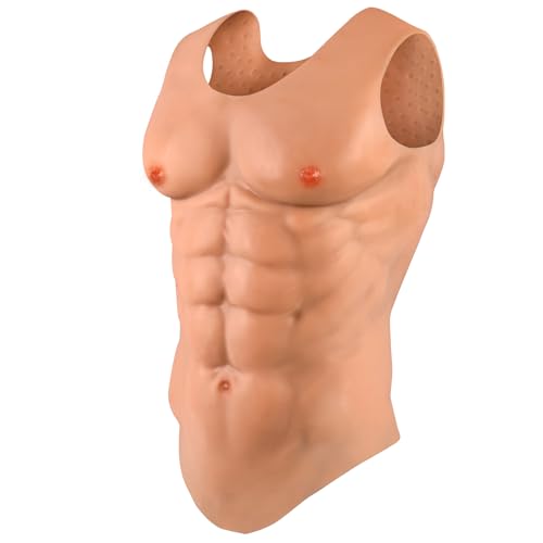 YEEFAIRY Silikon Muskelweste Realistische Bauchmuskeln & Brustpanzer Unisex Bodybuilding Männliche Muskeln Fancy Kleid Kostüm für Theater Schauspieler Halloween LARP Cosplay (Bräune, Größe XL) von YEEFAIRY