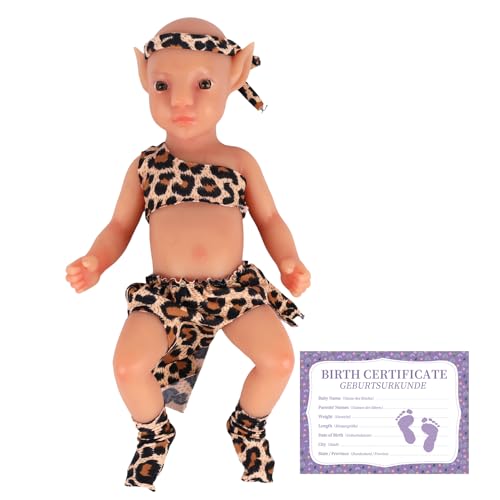 YEEFAIRY Vollsilikon Realistische Elfenkind Aviytahr Babypuppe 31cm mit Geöffneten Augen & Feenhaften Ohren Charakteristisch Geformt Junge Elfenbaby Spitz Elfenohren (Bräune, Ohne Haare) von YEEFAIRY