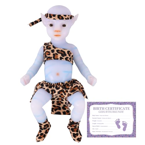 YEEFAIRY Vollsilikon Realistische Elfenkind Aviytahr Babypuppe 31cm mit Geöffneten Augen & Feenhaften Ohren Charakteristisch Geformt Junge Elfenbaby Spitz Elfenohren (Hellblau, Ohne Haare) von YEEFAIRY