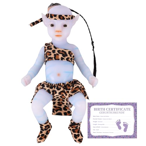 YEEFAIRY Vollsilikon Realistische Elfenkind Aviytahr Babypuppe 31cm mit Geöffneten Augen & Feenhaften Ohren Charakteristisch Geformt Junge Elfenbaby Spitz Elfenohren (Hellblau, mit Haare) von YEEFAIRY
