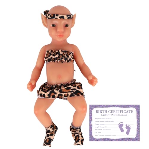 YEEFAIRY Vollsilikon Realistische Elfenkind Aviytahr Babypuppe 31cm mit Geöffneten Augen & Feenhaften Ohren Charakteristisch Geformt Mädchen Elfenbaby Spitz Elfenohren (Bräune, Ohne Haare) von YEEFAIRY