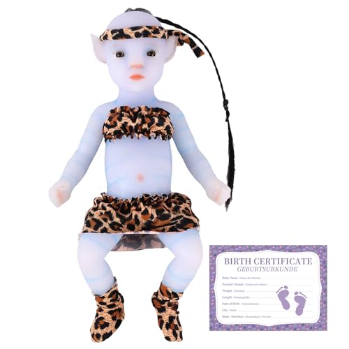 YEEFAIRY Vollsilikon Realistische Elfenkind Aviytahr Babypuppe 31cm mit Geöffneten Augen & Feenhaften Ohren Charakteristisch Geformt Mädchen Elfenbaby Spitz Elfenohren (Hellblau, mit Haare) von YEEFAIRY