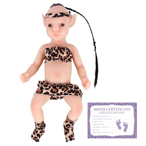 YEEFAIRY Vollsilikon Realistische Elfenkind Aviytahr Babypuppe 31cm mit Geöffneten Augen & Feenhaften Ohren Charakteristisch Geformt Mädchen Elfenbaby Spitz Elfenohren (Helle Haut, mit Haare) von YEEFAIRY