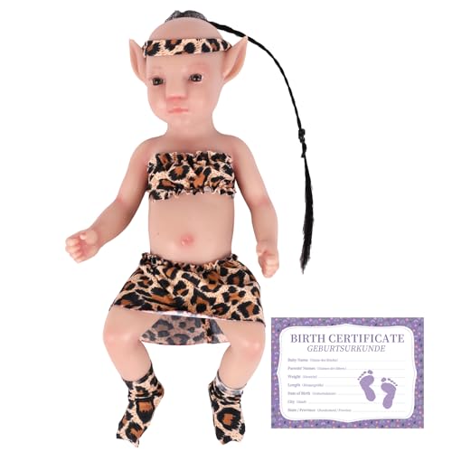 YEEFAIRY Vollsilikon Realistische Elfenkind Aviytahr Babypuppe 31cm mit Geöffneten Augen & Feenhaften Ohren Charakteristisch Geformt Mädchen Elfenbaby Spitz Elfenohren (Natürlich, mit Haare) von YEEFAIRY