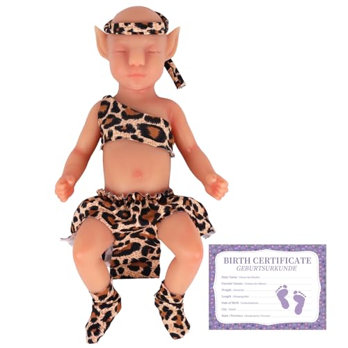 YEEFAIRY Vollsilikon Realistische Elfenkind Aviytahr Babypuppe 31cm mit Geschlossenen Augen & Feenhaften Ohren Charakteristisch Geformt Junge Elfenbaby Spitz Elfenohren (Bräune, Ohne Haare) von YEEFAIRY