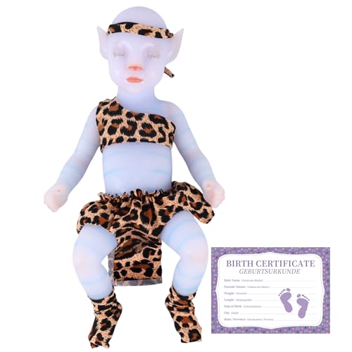 YEEFAIRY Vollsilikon Realistische Elfenkind Aviytahr Babypuppe 31cm mit Geschlossenen Augen & Feenhaften Ohren Charakteristisch Geformt Junge Elfenbaby Spitz Elfenohren (Hellblau, Ohne Haare) von YEEFAIRY