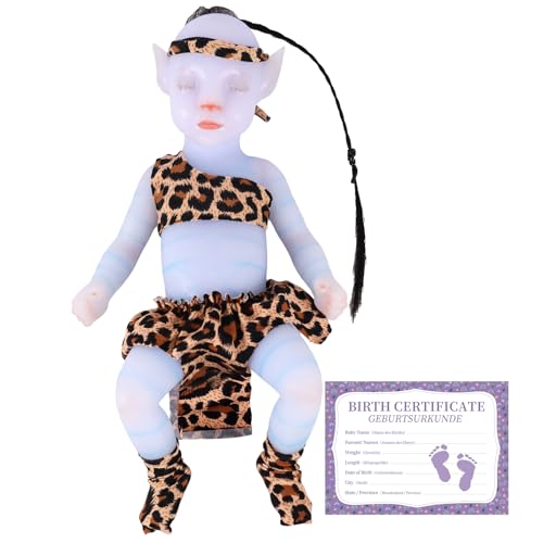 YEEFAIRY Vollsilikon Realistische Elfenkind Aviytahr Babypuppe 31cm mit Geschlossenen Augen & Feenhaften Ohren Charakteristisch Geformt Junge Elfenbaby Spitz Elfenohren (Hellblau, mit Haare) von YEEFAIRY