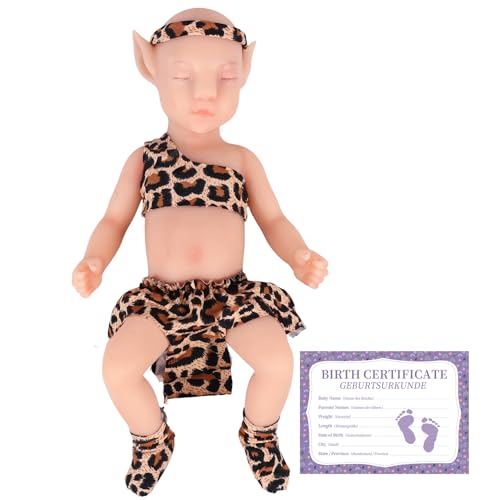YEEFAIRY Vollsilikon Realistische Elfenkind Aviytahr Babypuppe 31cm mit Geschlossenen Augen & Feenhaften Ohren Charakteristisch Geformt Junge Elfenbaby Spitz Elfenohren (Helle Haut, Ohne Haare) von YEEFAIRY