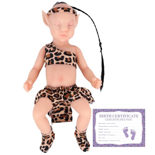 YEEFAIRY Vollsilikon Realistische Elfenkind Aviytahr Babypuppe 31cm mit Geschlossenen Augen & Feenhaften Ohren Charakteristisch Geformt Junge Elfenbaby Spitz Elfenohren (Helle Haut, mit Haare) von YEEFAIRY