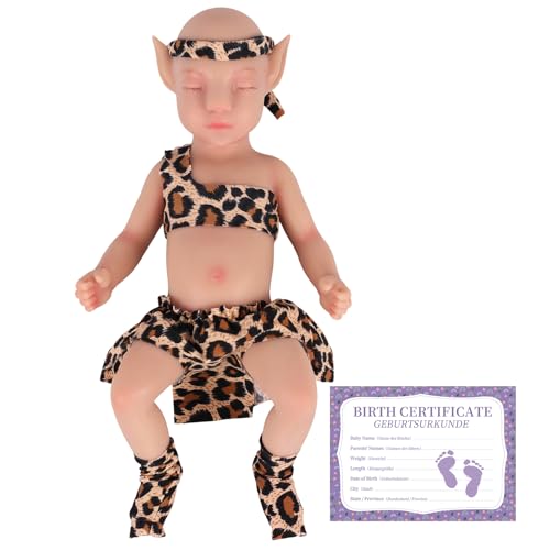 YEEFAIRY Vollsilikon Realistische Elfenkind Aviytahr Babypuppe 31cm mit Geschlossenen Augen & Feenhaften Ohren Charakteristisch Geformt Junge Elfenbaby Spitz Elfenohren (Natürlich, Ohne Haare) von YEEFAIRY