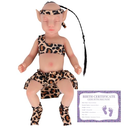 YEEFAIRY Vollsilikon Realistische Elfenkind Aviytahr Babypuppe 31cm mit Geschlossenen Augen & Feenhaften Ohren Charakteristisch Geformt Junge Elfenbaby Spitz Elfenohren (Natürlich, mit Haare) von YEEFAIRY