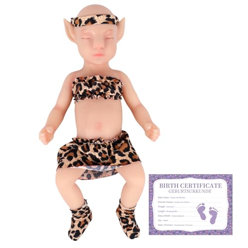 YEEFAIRY Vollsilikon Realistische Elfenkind Aviytahr Babypuppe 31cm mit Geschlossenen Augen & Feenhaften Ohren Charakteristisch Geformt Mädchen Elfenbaby Spitz Elfenohren (Helle Haut, Ohne Haare) von YEEFAIRY