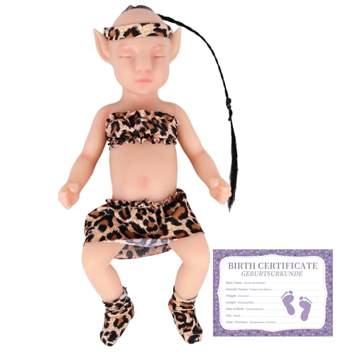 YEEFAIRY Vollsilikon Realistische Elfenkind Aviytahr Babypuppe 31cm mit Geschlossenen Augen & Feenhaften Ohren Charakteristisch Geformt Mädchen Elfenbaby Spitz Elfenohren (Helle Haut, mit Haare) von YEEFAIRY