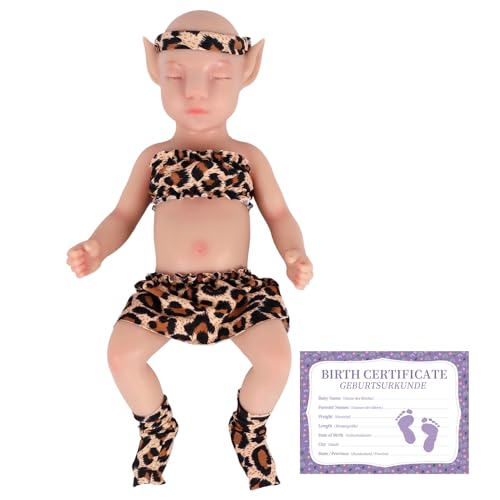 YEEFAIRY Vollsilikon Realistische Elfenkind Aviytahr Babypuppe 31cm mit Geschlossenen Augen & Feenhaften Ohren Charakteristisch Geformt Mädchen Elfenbaby Spitz Elfenohren (Natürlich, Ohne Haare) von YEEFAIRY