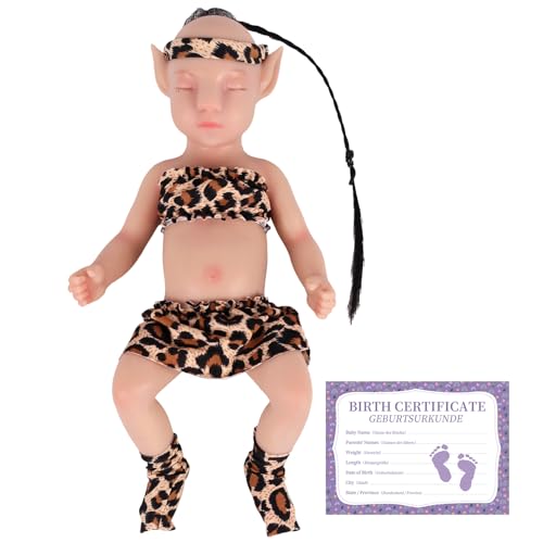 YEEFAIRY Vollsilikon Realistische Elfenkind Aviytahr Babypuppe 31cm mit Geschlossenen Augen & Feenhaften Ohren Charakteristisch Geformt Mädchen Elfenbaby Spitz Elfenohren (Natürlich, mit Haare) von YEEFAIRY