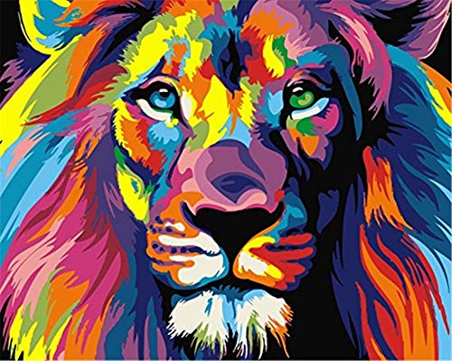 YEESAM ART Neuerscheinungen Malen nach Zahlen für Erwachsene Kinder - Farbe Löwenkopf Tier Lion Head 16 * 20 Zoll Leinen Segeltuch - DIY ölgemälde ölfarben Weihnachten Geschenke von YEESAM ART