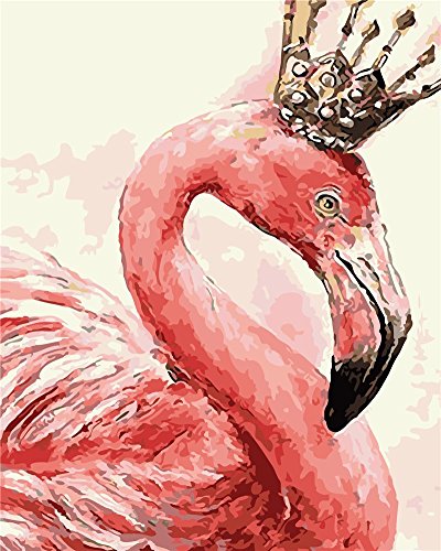 YEESAM ART DIY Ölgemälde Malen nach Zahlen Erwachsene Kinder, Flamingo Krone Rosa Vögel 16x20 Zoll Zahlenmalerei ab 5 Öl Wandkunst von YEESAM ART