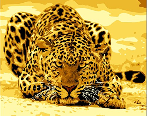 YEESAM ART Neuerscheinungen Malen nach Zahlen für Erwachsene Kinder - Leopard 16 * 20 Zoll Leinen Segeltuch - DIY ölgemälde ölfarben Weihnachten Geschenke von YEESAM ART