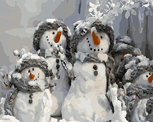 YEESAM ART Neuerscheinungen Malen nach Zahlen für Erwachsene Kinder - Weihnachten Schneemann Santa Claus Xmas Schnee 16 * 20 Zoll Leinen Segeltuch - DIY ölgemälde ölfarben Weihnachten Geschenke von YEESAM ART
