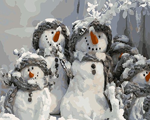 YEESAM ART Neuerscheinungen Malen nach Zahlen für Erwachsene Kinder - Weihnachten Snowman Christmas Schneemann Familie 16 * 20 Zoll Leinen Segeltuch - DIY ölgemälde ölfarben Weihnachten Geschenke von YEESAM ART