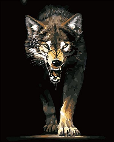YEESAM ART Neuerscheinungen Malen nach Zahlen für Erwachsene Kinder - Wolf In der Nacht Tier 16 * 20 Zoll Leinen Segeltuch - DIY ölgemälde ölfarben Weihnachten Geschenke von YEESAM ART