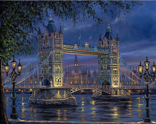 YEESAM ART Malen nach Zahlen für Erwachsene Kinder, London Turm Brücke 40x50 cm Leinen Segeltuch, DIY ölgemälde Weihnachten Geschenke von YEESAM ART