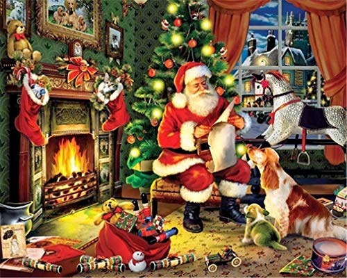YEESAM ART Neuheiten Malen nach Zahlen Erwachsene Kinder, Weihnachtsbaum Weihnachtsmann Hund Warmes Geschenk Haus 40x50 cm Leinen Segeltuch, DIY ölgemälde Weihnachten Geschenke von YEESAM ART