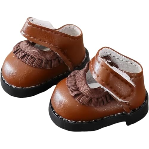 Puppenschuhe, 1 Paar, passend für 15 cm und 17 cm große Puppenschuhe, amerikanische Puppenzubehör, Puppenkleidung, Schuh-Set, Ersatz (E-Spitzenschuhe, braun) von YEHOOM
