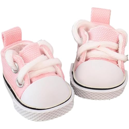 Puppenschuhe, 1 Paar, passend für 15 cm und 17 cm große Puppenschuhe, amerikanische Puppenzubehör, Puppenkleidung, Schuhe-Set (A Canvas Shoes-Pink) von YEHOOM