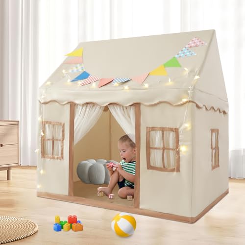 Kinderzelt mit Matte, Spielzelt für drinnen, Spielhaus für Kinder im Freien, Kinderspielzelt mit Fenstern, Aufrollbarer Tür,Lichtern und Flaggen, für Familienzimmern, Kinderspielzimmern Kinderzelt mit Matte, Spielzelt für drinnen, Spielhaus für Kinder im Freien, Kinderspielzelt mit Fenstern, Aufrollbarer Tür,Lichtern und Flaggen, für Familienzimmern, Kinderspielzimmern von YEITBY