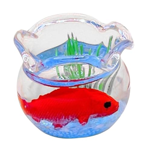1:12 Puppenhaus-Miniatur-Fischschale, handgefertigt, Miniatur-Aquarium-Zubehör, Rot, 2 x 2 cm von YEJBBUC