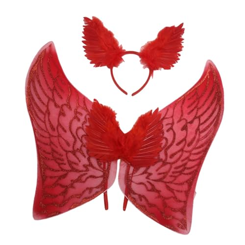 Feder Engelsflügel Erwachsene Kinder Prinzessin Cosplay für Halloween Karneval Party Rot von YEJBBUC