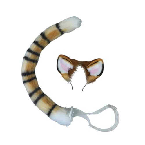 Tiger Ohren und Schwanz Set Cosplay Haarreifen für Maskerade Rollenspiele Halloween von YEJBBUC