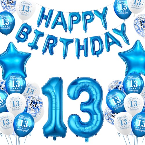 13 Geburtstagsdeko Luftballons Blue, Geburtstag 13 Jahre Balloon Junge Mädchen, Happy Birthday Girlande Banner Folienballon Party Deko Geburtstag, 13 Geburtstag Balloons für Party Deko von YEJIKJ