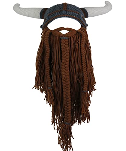 YEKEYI Big Horn Wikingermütze Beanie Bart Wikinger Strickmütze Barbarian Lustige Skimütze Lustige Halloween Mütze Weihnachtsmütze, coffee, 7 1/8, 58 YEKEYI Big Horn Wikingermütze Beanie Bart Wikinger Strickmütze Barbarian Lustige Skimütze Lustige Halloween Mütze Weihnachtsmütze, coffee, 7 1/8, 58 von YEKEYI