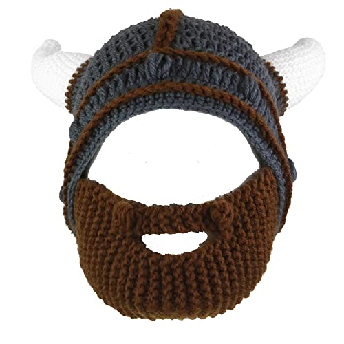 YEKEYI Handgefertigter Strickhelm und abnehmbarer Barbar-Ritter-Strickmtze, Wikingerhrner, Beanie, lustige Mtze fr Kinder und Erwachsene, Unisex, Coffee, Halloween, Weihnachten, Feiertage von YEKEYI
