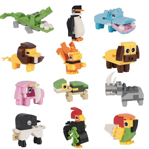 12 Pack Tiere Mini Bausteine-3 In 1 Geschenke für Kinder, Konstruktionsspielzeug, Fidget Toys, Mitgebsel Kindergeburtstag für Klassenpreise, Party Mitgebsel, RüCkgabe Geschenke MäDchen Jungen Blöcke A von YELKOEYN