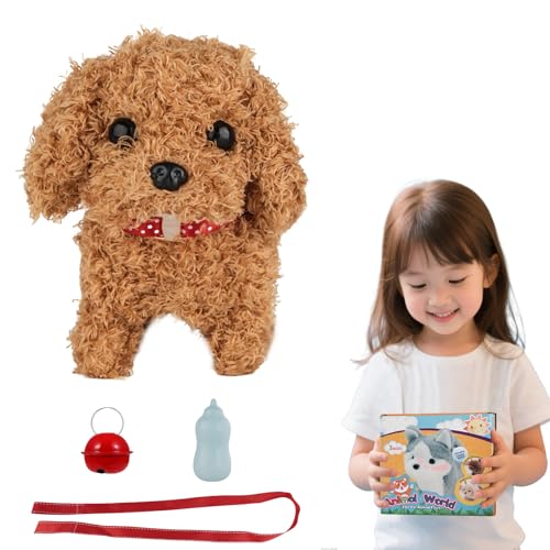 YELKOEYN Roboter Hund Spielzeug - Kuscheltier Hund Mit Leine der Läuft und Belltschwanzwedelnd und Geräuschgebend, Golden Retriever Roboter Welpen Puppy Dog für Kinder (A) von YELKOEYN