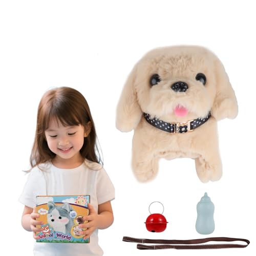 YELKOEYN Roboter Hund Spielzeug - Kuscheltier Hund Mit Leine der Läuft und Belltschwanzwedelnd und Geräuschgebend, Golden Retriever Roboter Welpen Puppy Dog für Kinder (B) von YELKOEYN