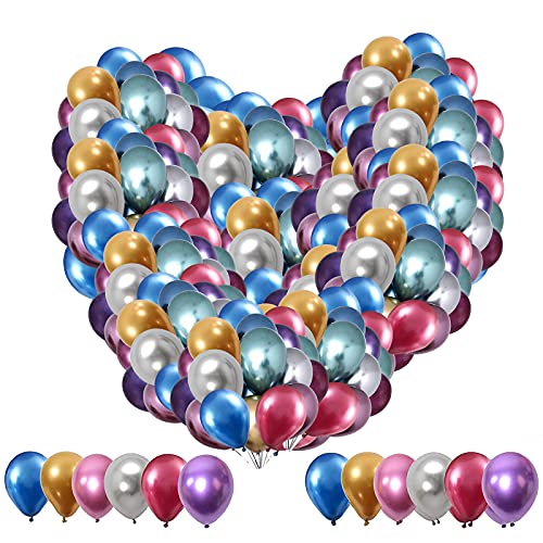 100 Stück Bunt Metallic Luftballons Set,5 Zoll Glänzendes Luftballons Helium, Latexballons Partyballon Ballons Metallic für Geburtstagsdeko, Baby Shower, Babypartys, Hochzeitsdeko, Party Dekoration von YELYAN