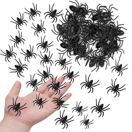 100 Stück Halloween-Partyzubehör, Mini-Spinnen, Kunststoff, realistische Käfer, gefälschte Spinnen, Party-Scherzzubehör für Streich-Requisiten, Halloween-Dekorationen (ZZ-BK-100 Stück) von YELYAN