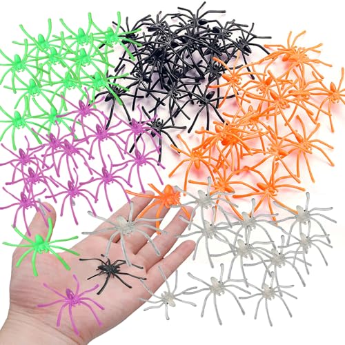 100 Stück Halloween-Partyzubehör, gemischte Farben, Kunststoff-Spinnen, realistische Käfer, gefälschte Spinnen, Party-Scherzzubehör für Streich-Requisiten, Halloween-Dekorationen (ZZ-MIX-100 Stück) von YELYAN