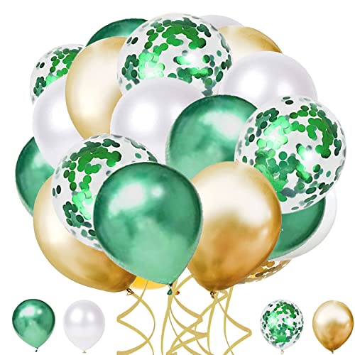 62 Stück Luftballons, Grün Metallic Luftballons weiße Gold Latex Luftballons für Taufe Kinder Kindergarten Geburtstagsdeko Kindergeburtstag Dschungel Party Deko Safari Geburtstag Dekoration von YELYAN