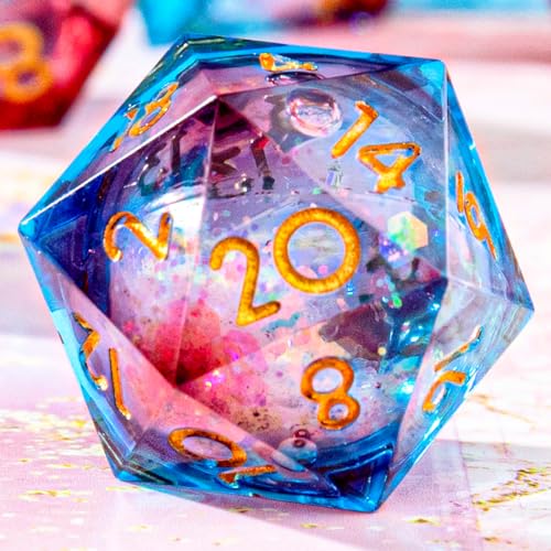 YEMEKO D20 DND-Würfel mit Flüssigkern, einzeln mit scharfer Kante aus Harz, 20-seitig, D&D-Würfel, 22 mm, handgefertigt, polyedrisch, für Dungeons and Dragons, Rollenspiele, MTG-Tischspiele (flüssiges von YEMEKO