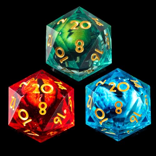 YEMEKO D20 Dargon Eye DND-Würfel-Set mit flüssigem Kern aus 3 Farben, 22 mm Kunstharz, scharfe Kanten, 20-seitig, D&D-Würfel, 22 mm, handgefertigt, polyedrische D&D-Würfel für RPG, MTG-Tischspiele von YEMEKO