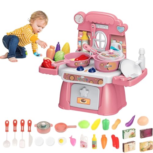 Spielset für Kinder, 24-teiliges Spielset für Kinder, mit Küchenutensilien und Lebensmitteln, lässt sich wie ein Kinderrollenspiel mit Ton (Rosa) von YEOOIYCW