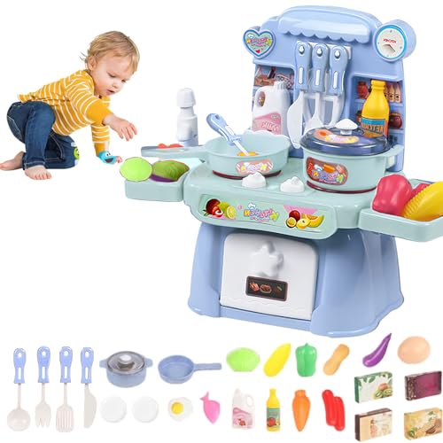 Spielset für Kinder, 24-teiliges Spielset für Kinder, mit Küchenutensilien und Lebensmitteln, so sieht aus, als ob Sie ein Kinderrollenspiel mit Ton spielen (blau) von YEOOIYCW