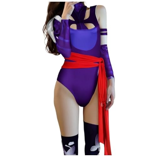 Lila-Rotes Cosplay Kostüm Stretch - Urbaner Style Gaming Charakter Outfit Mit Schärpe Bequem Unisex (Voller Anzug,M) von YEOSEA