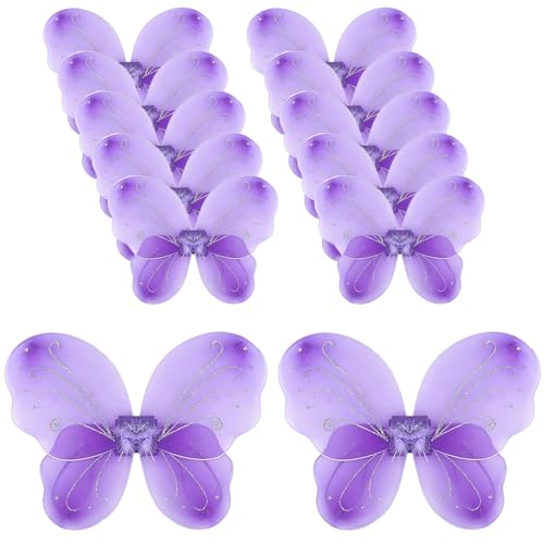 YEOVIBL 12 Stück Feenflügel Schmetterlingsflügel für Mädchen, Glitzer Prinzessin Flügel für Kinder, Verkleidung Zubehör für Weihnachten, Geburtstag, Halloween, Cosplay und Partykostüme (lila) von YEOVIBL